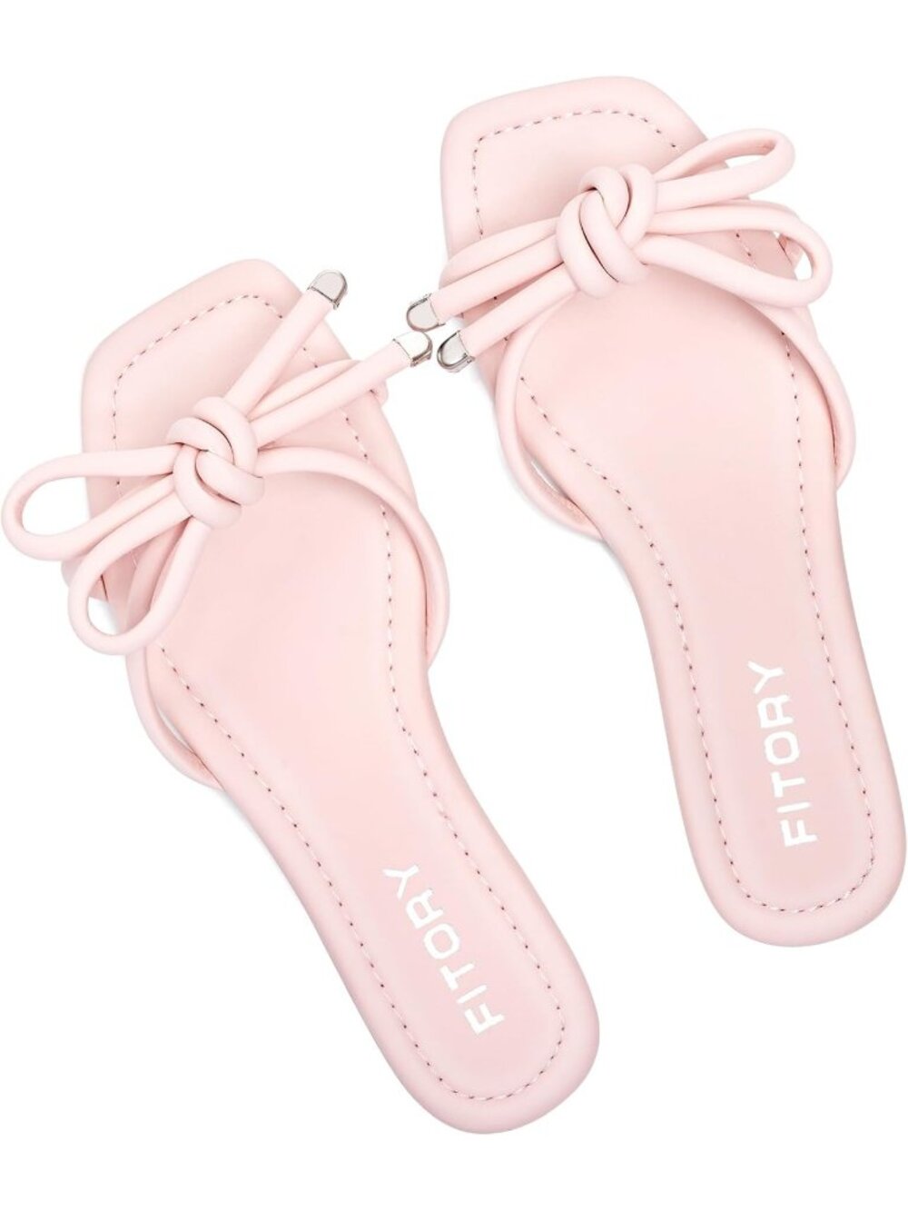 🆕Women's Pink Flat Sandals Square Open Toe Slide with Cute Knot for Casual